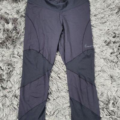Nike Dri-Fit Leggings Women's Medium Black Sheer Mesh Swoosh High Waist Pull-On
